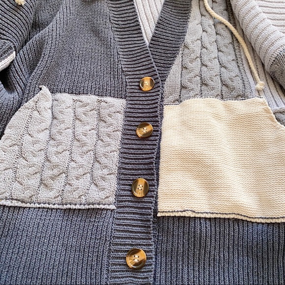 (VICI) gray cream colorblock patchwork knit cardigan jacket - Picture 11 of 13